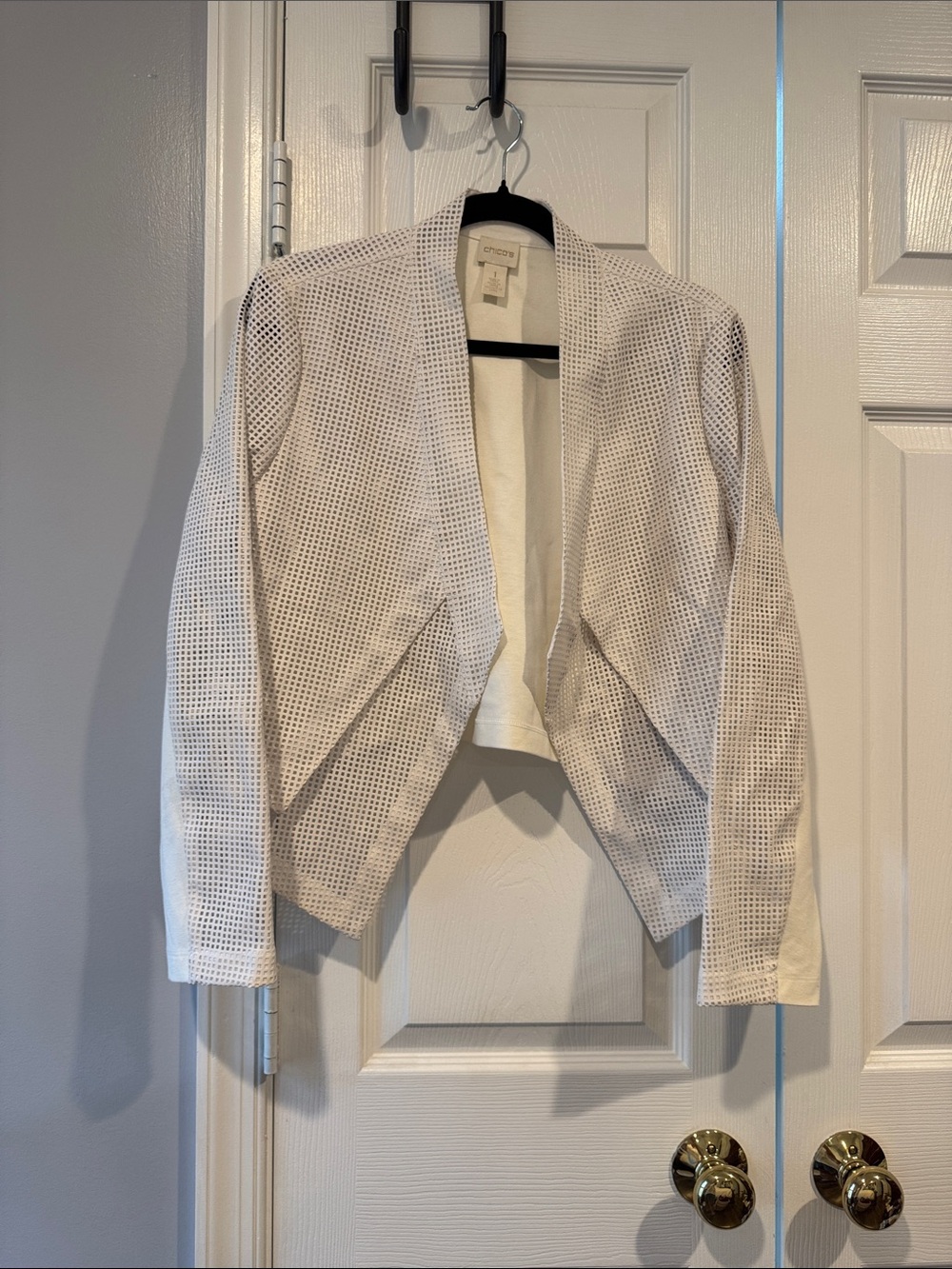 Chico's Cream Perforated faux leather and fabric size 1 blazer